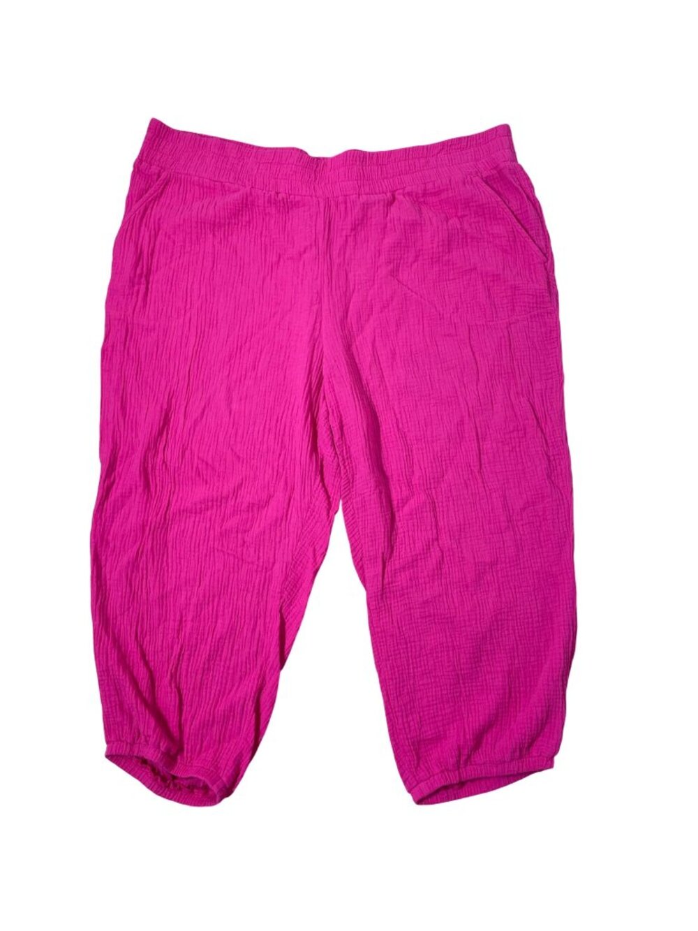 Belle Beach Kim Gravel Gauze Cotton Pull On Crop Pants Hot Pink Sz 2X